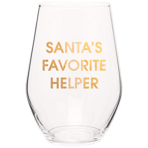 Chez Gagné - Santa's Favorite Helper Stemless Wine Glass
