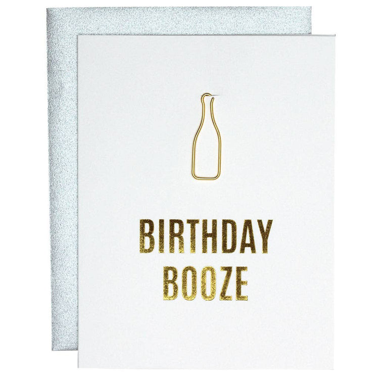 Birthday Booze Wine Bottle Paper Clip Letterpress Card