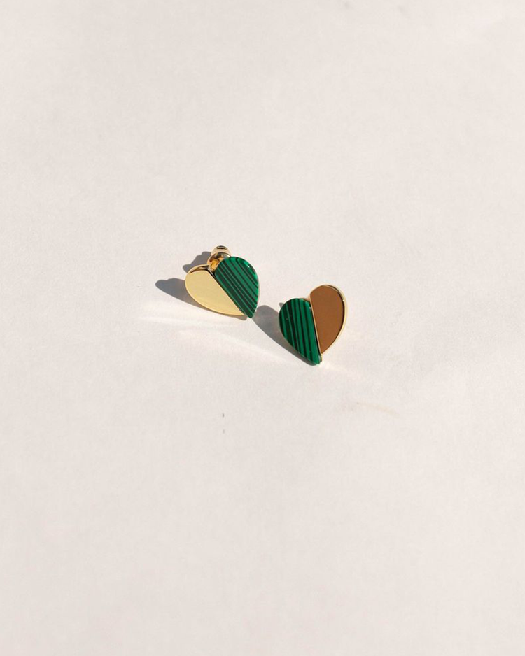 Asymmetrical Heart Earrings in Green