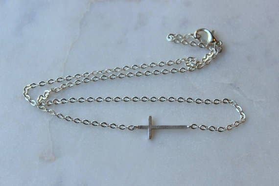 Sideways Cross Necklace - Silver