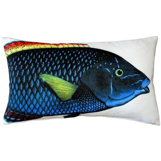 Pillow Decor - 12" x 19" Blue Wrasse Front and Back Pillow