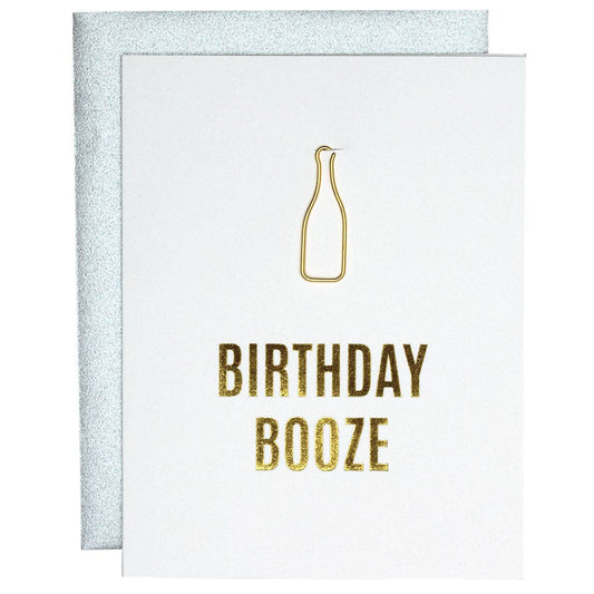 Birthday Booze Wine Bottle Paper Clip Letterpress Card