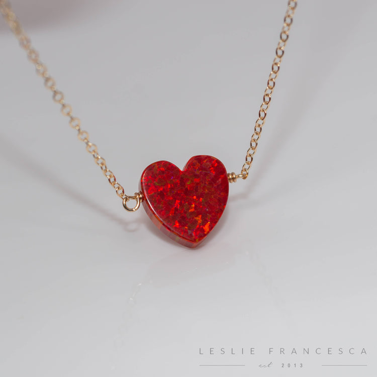 Leslie Francesca Designs - Large Red Opal Heart Pendant