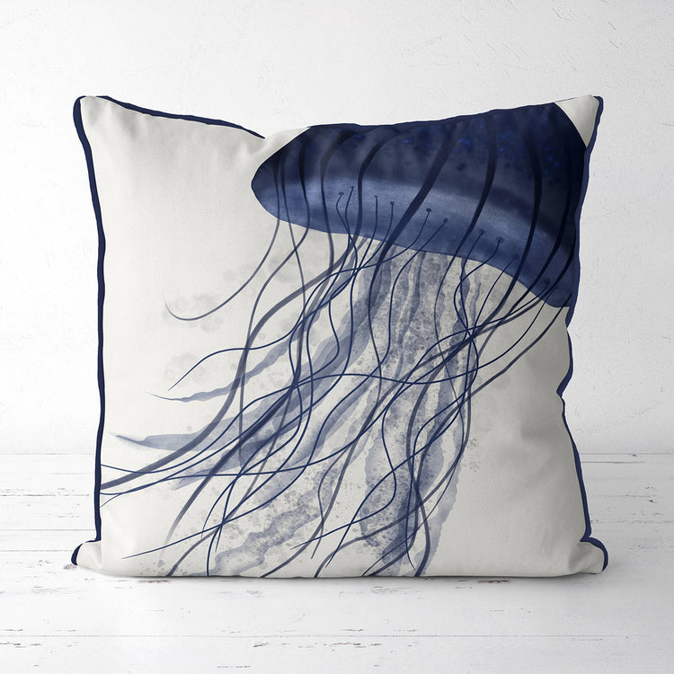 Jellyfish Drift in Blue, Nautical Pillow Cover