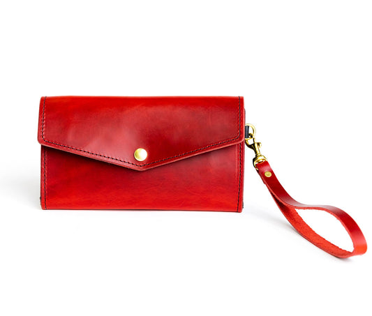 Women's Leather Clutch Wallet - Trifold - Oxford Red