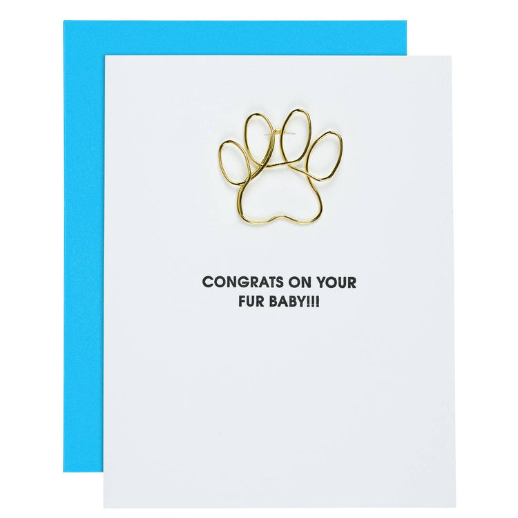 Congrats on Your New Fur-Baby - Paw Print Paper Clip Card